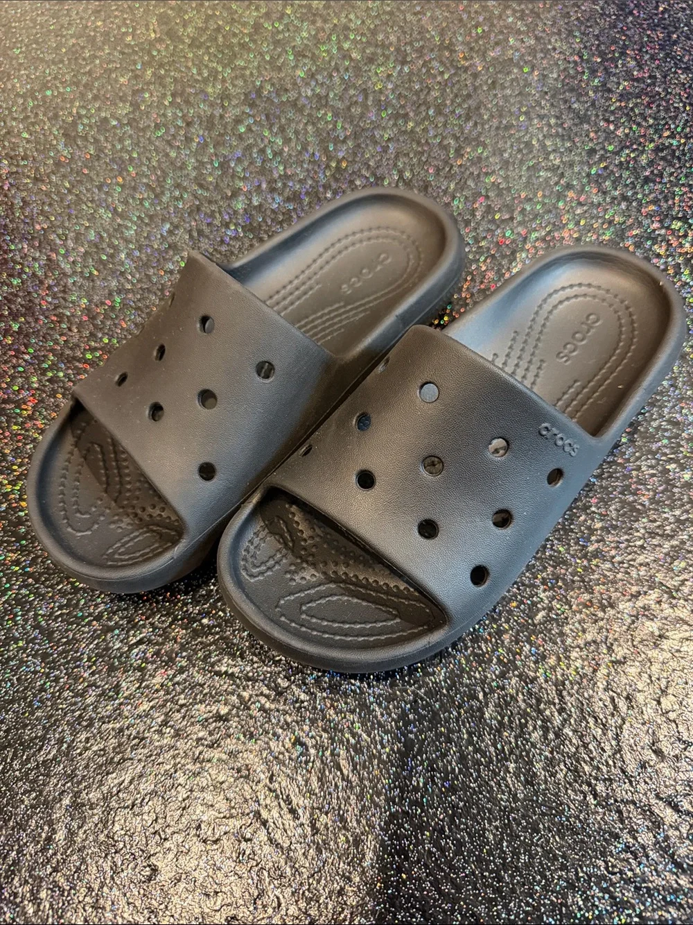 CROCS Kids Black Slide Sandals with Perforated Strap